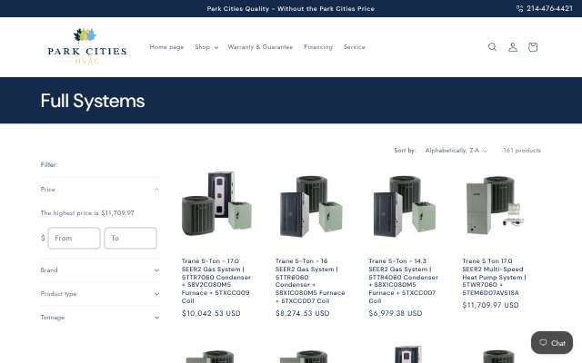 Park Cities HVAC's page as the assistant saw it
