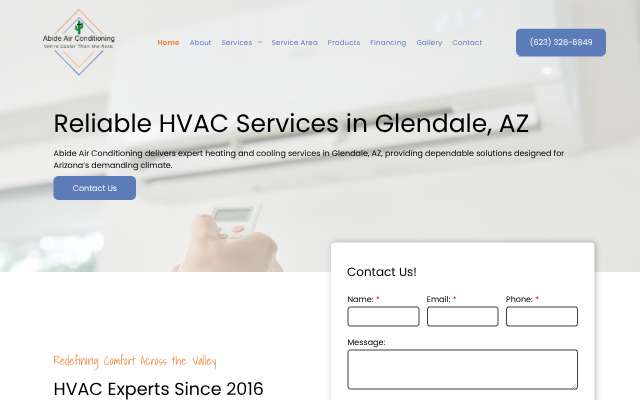 Abide Air Conditioning's page as the assistant saw it