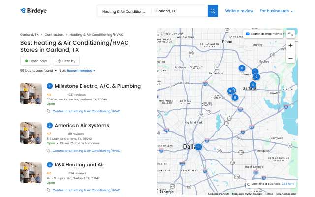 Milestone Electric, A/C, & Plumbing's page as the assistant saw it