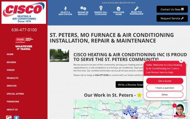 Cisco Heating & Air Conditioning's page as the assistant saw it