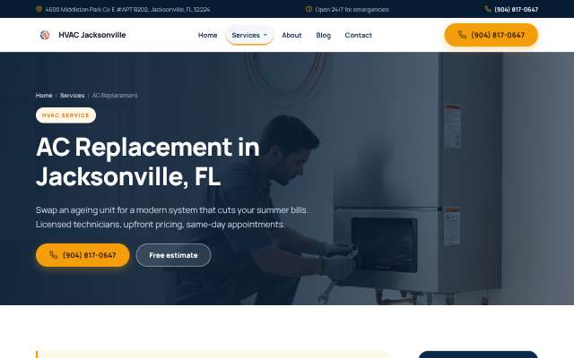 HVAC Jacksonville's page as the assistant saw it
