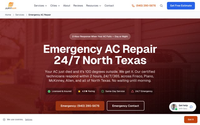 Jupitair HVAC's page as the assistant saw it