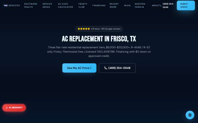 Frosty's HVAC's page as the assistant saw it