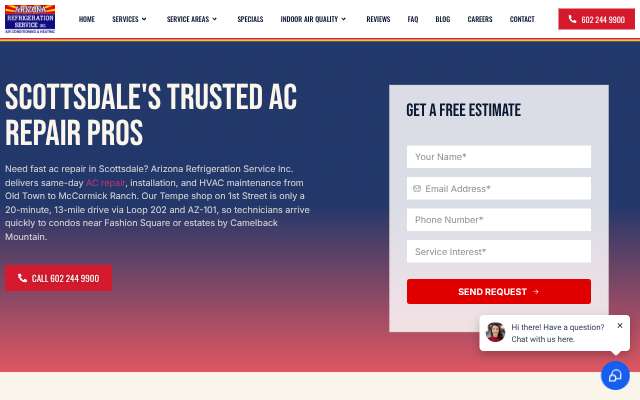 Arizona Refrigeration Service's page as the assistant saw it