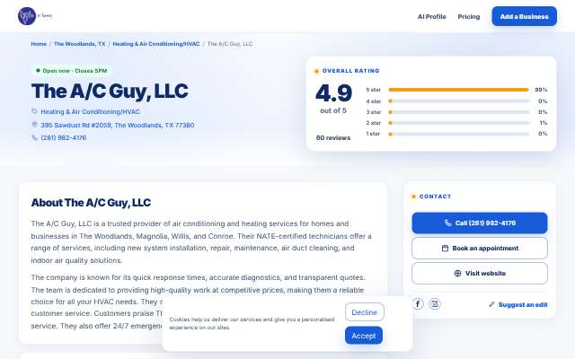 The A/C Guy, LLC's page as the assistant saw it