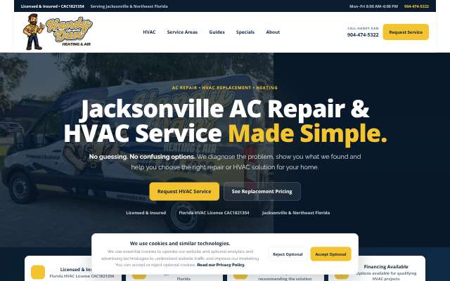 Handy Dan Heating & Air's page as the assistant saw it