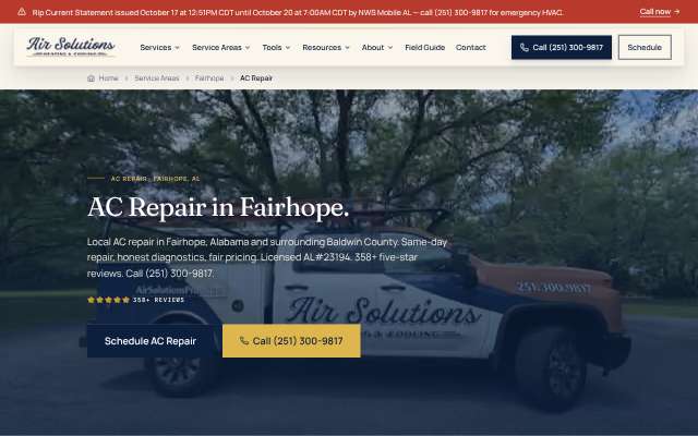 Air Solutions's page as the assistant saw it