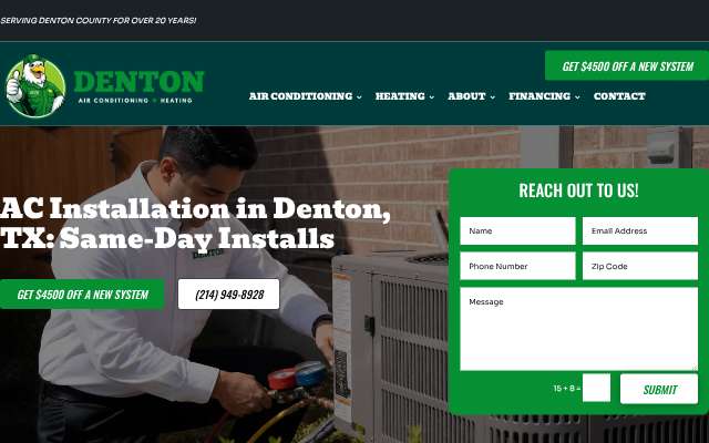 Denton Air Conditioning & Heat's page as the assistant saw it