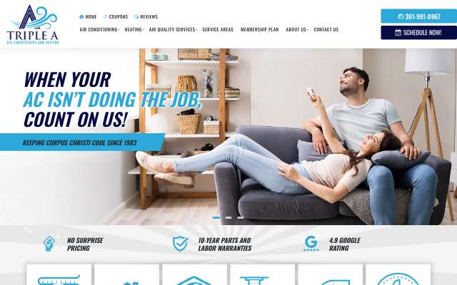 Triple A Air Conditioning & Heating's page as the assistant saw it