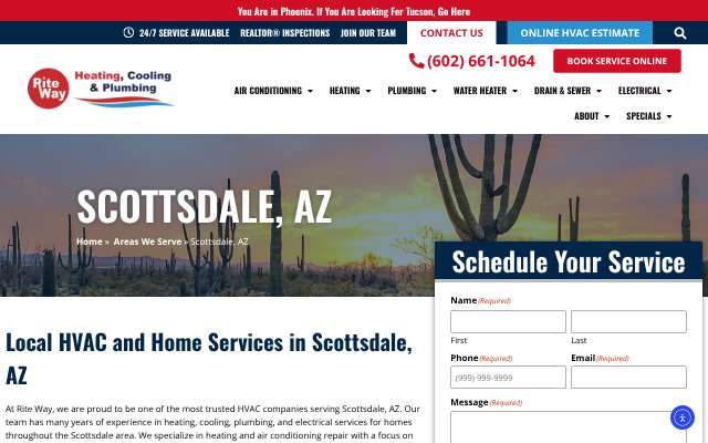 Rite Way Heating, Cooling & Plumbing's page as the assistant saw it