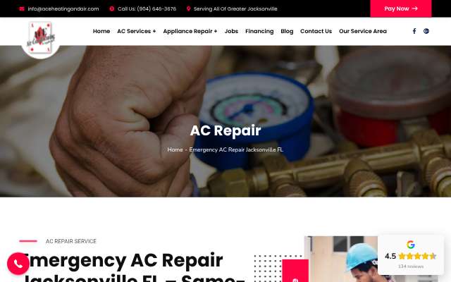 Ace Heating & Air's page as the assistant saw it
