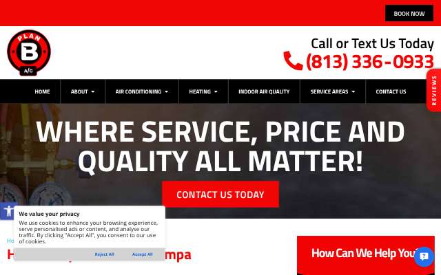 Plan B Air Conditioning's page as the assistant saw it