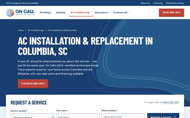 On Call (oncallsc.com)'s page as the assistant saw it