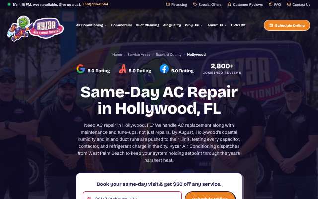 Kyzar Air Conditioning's page as the assistant saw it