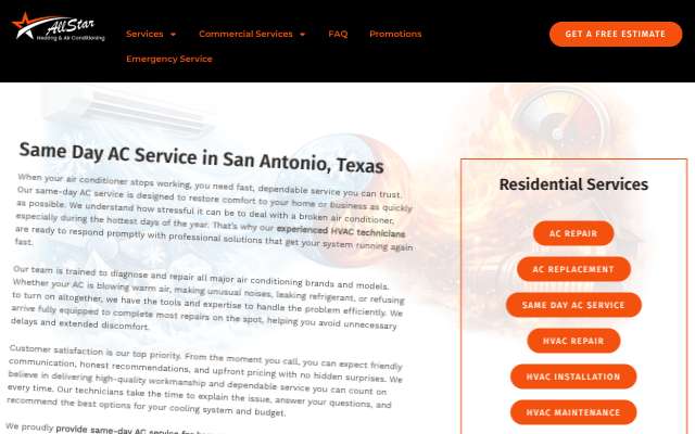 All Star Heating & Air Conditioning's page as the assistant saw it