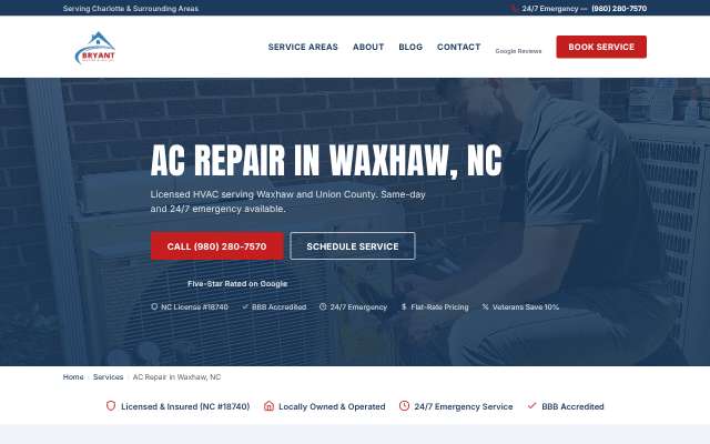 Bryant Heating & Cooling's page as the assistant saw it