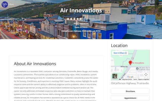 Air Innovations's page as the assistant saw it
