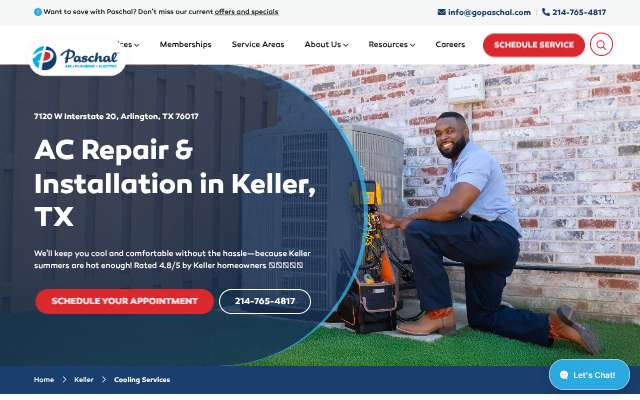 Paschal Air, Plumbing & Electric's page as the assistant saw it