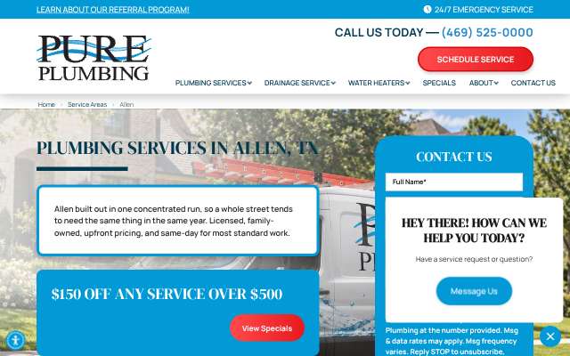 Pure Plumbing's page as the assistant saw it