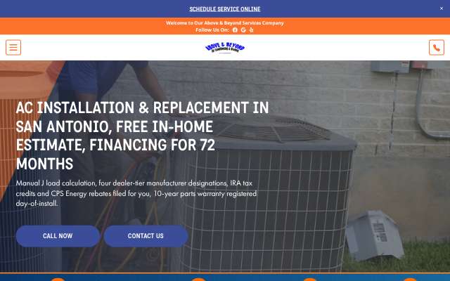 Above & Beyond Air Conditioning & Heating's page as the assistant saw it