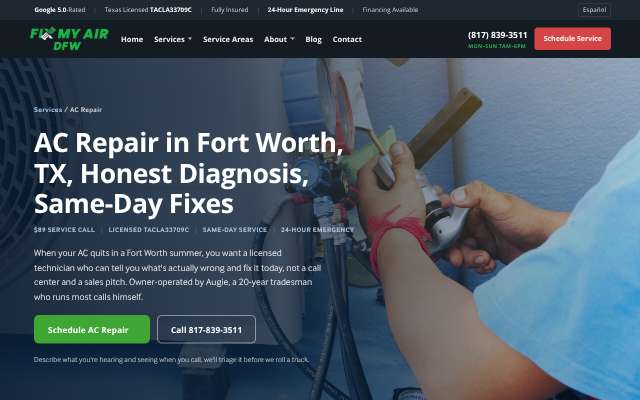 Fix My Air DFW's page as the assistant saw it