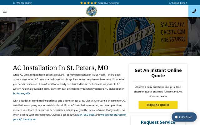 Classic Aire Care's page as the assistant saw it