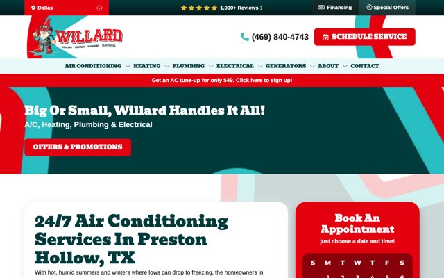 Willard Cooling, Heating, Plumbing & Electrical's page as the assistant saw it
