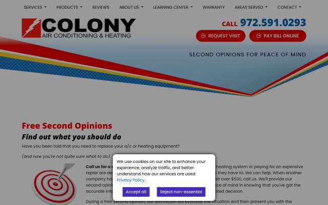 Colony Air Conditioning & Heating's page as the assistant saw it
