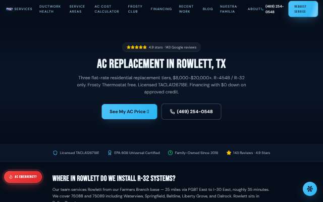 Frosty's HVAC's page as the assistant saw it