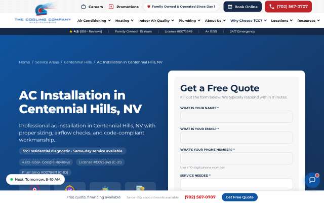 The Cooling Company's page as the assistant saw it