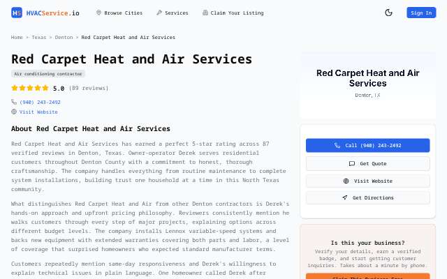 Red Carpet Heat and Air Services's page as the assistant saw it