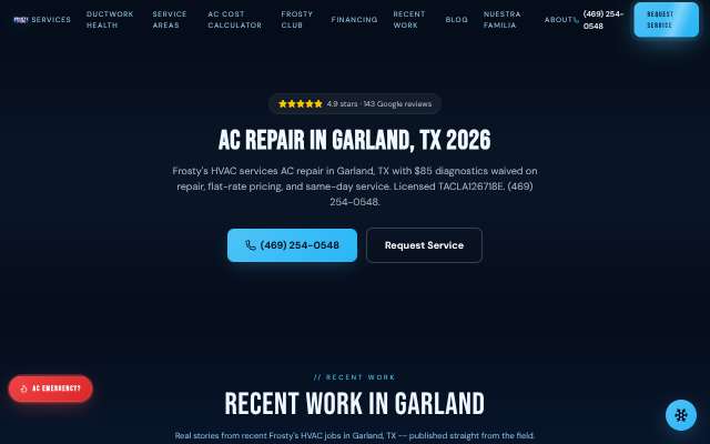 Frosty's HVAC's page as the assistant saw it