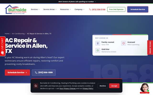 Burnside Air Conditioning, Heating & Plumbing's page as the assistant saw it