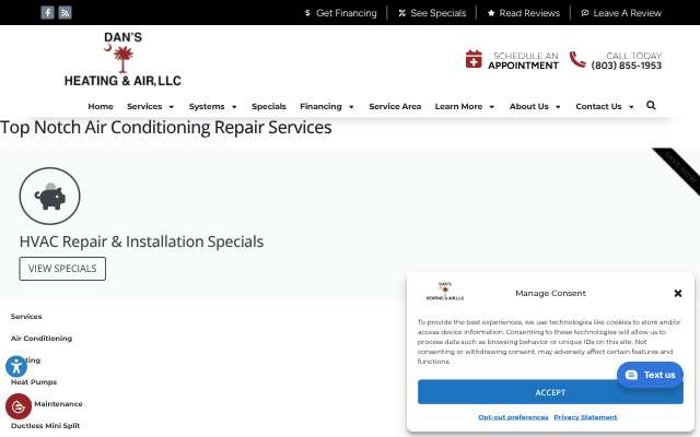 Dan's Heating and Cooling's page as the assistant saw it