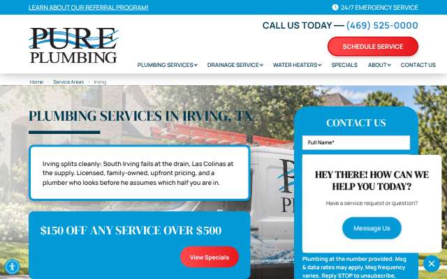 Pure Plumbing's page as the assistant saw it