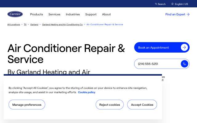 Garland Heating and Air Conditioning Co's page as the assistant saw it