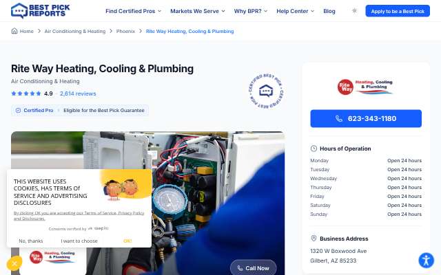 Rite Way Heating, Cooling & Plumbing's page as the assistant saw it