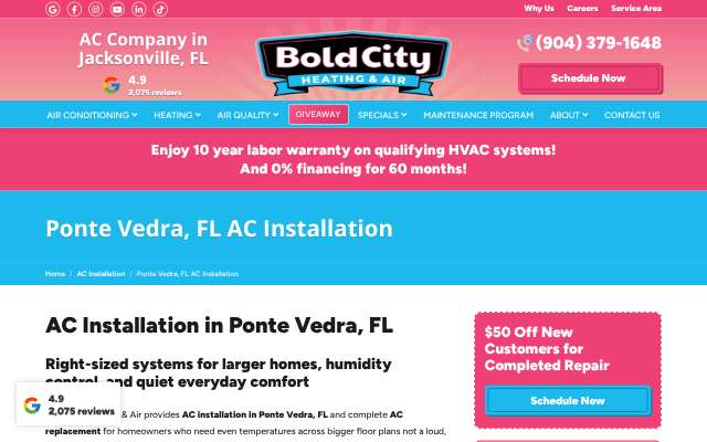 Bold City Heating & Air's page as the assistant saw it