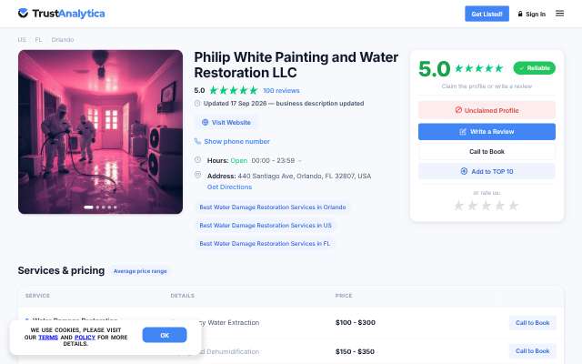 Philip White Painting and Water Restoration LLC's page as the assistant saw it