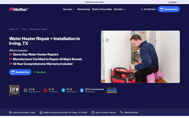 Mother Modern Plumbing's page as the assistant saw it
