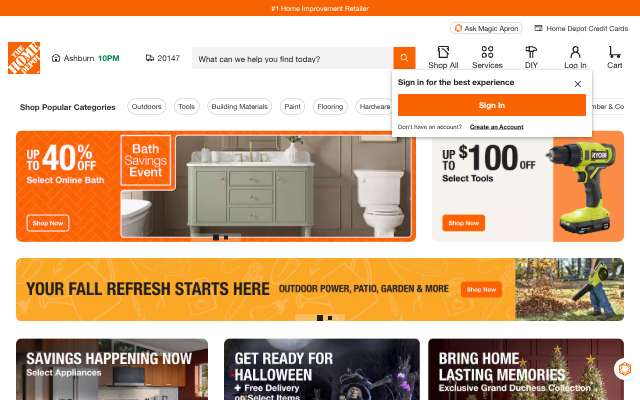 Home Depot Heating & Air (Mead, CO)'s page as the assistant saw it