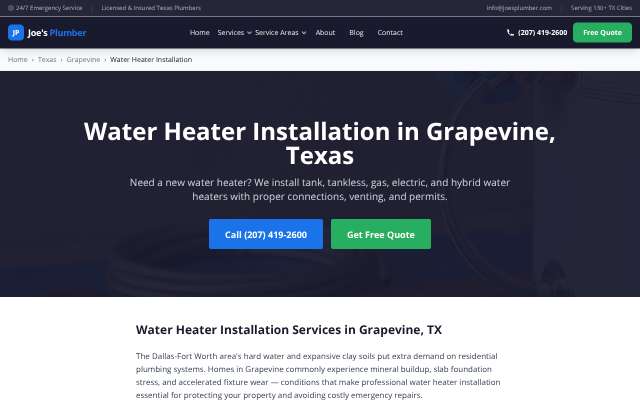Joe's Plumber's page as the assistant saw it