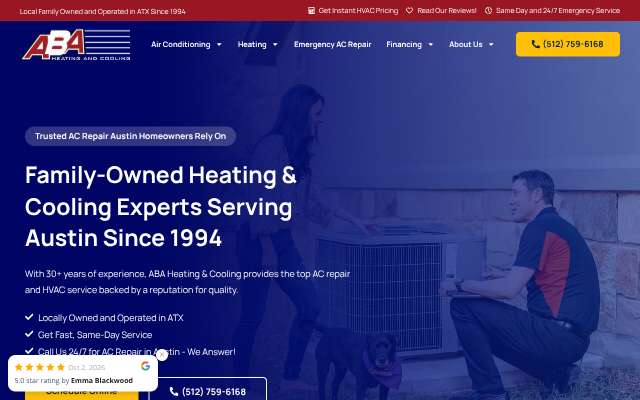 ABA Heating & Cooling's page as the assistant saw it