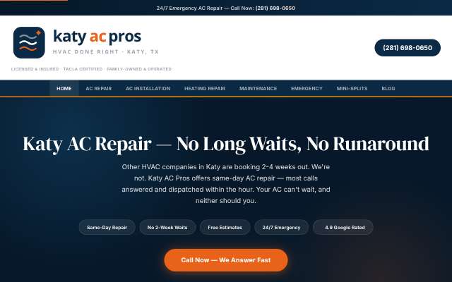 Katy AC Pros's page as the assistant saw it
