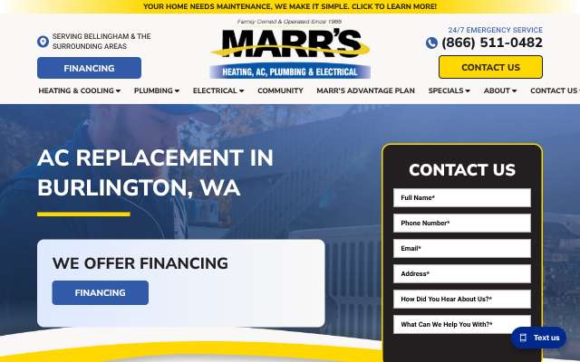 Marr's Heating and Air's page as the assistant saw it