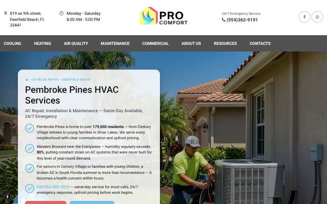 Pro Comfort AC's page as the assistant saw it