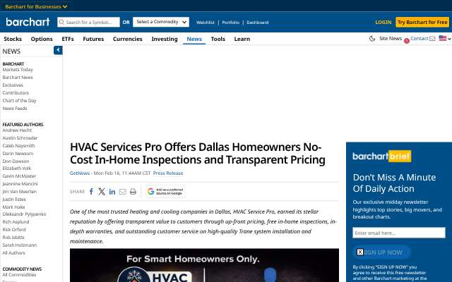 HVAC Services Pro's page as the assistant saw it