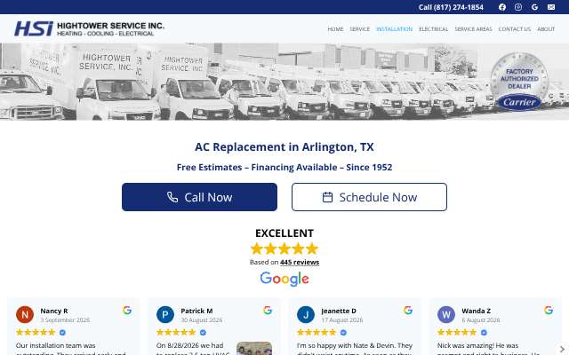 Hightower Service, Inc.'s page as the assistant saw it