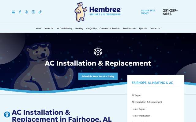 Hembree Heating & Air Conditioning's page as the assistant saw it