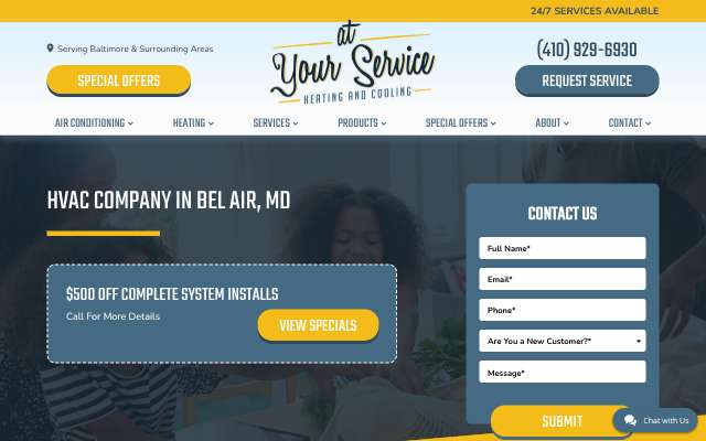 At Your Service Heating & Cooling LLC's page as the assistant saw it